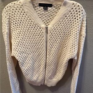 Sanctuary open weave crochet zip up sweater XS 100% cotton coastal chic neutral
